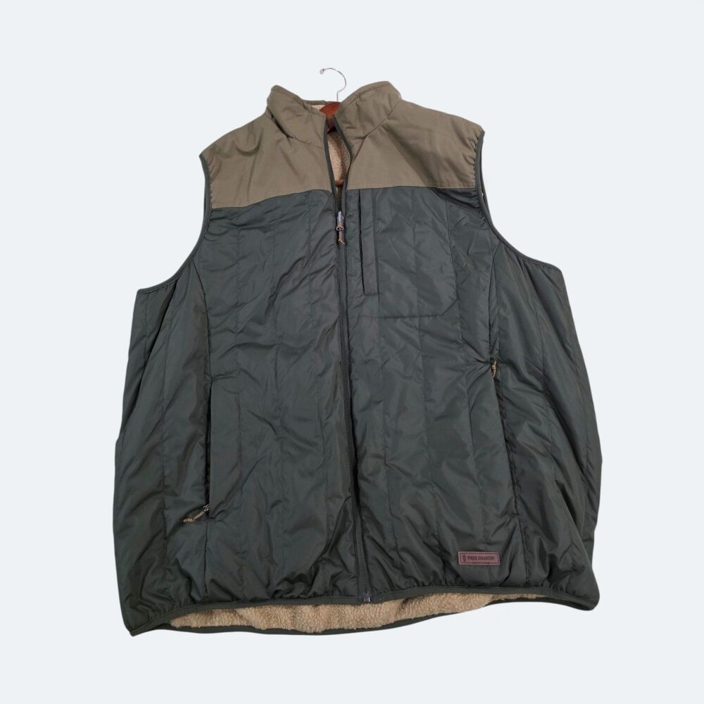 Free Country Men's Alpine Reversible Quilted Sherpa Puffer Vest Green XXL
